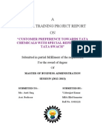 A Summer Training Project Report ON: "Customer Preference Towards Tata Chemicals With Special Reference To Tata Swach"