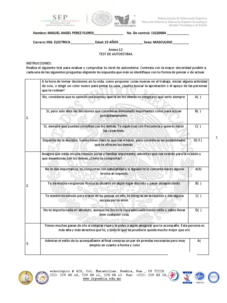 Anexo 12 Autoestima | PDF | Autoestima | Toma de decisiones