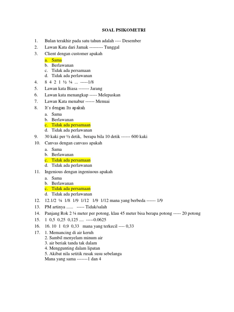 Latihan Soal Tes Psikometri