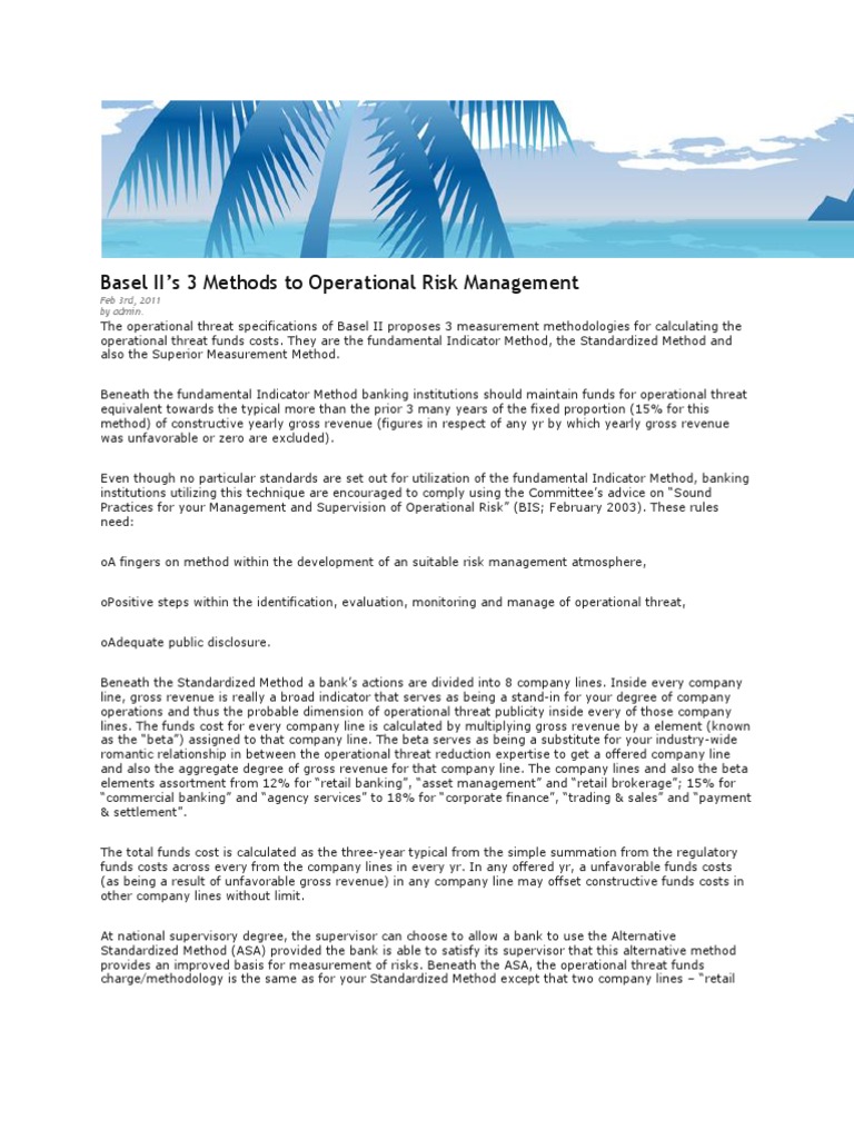 Basel II's 3 Methods To Operational Risk Management: Feb 3rd, 2011 by ...