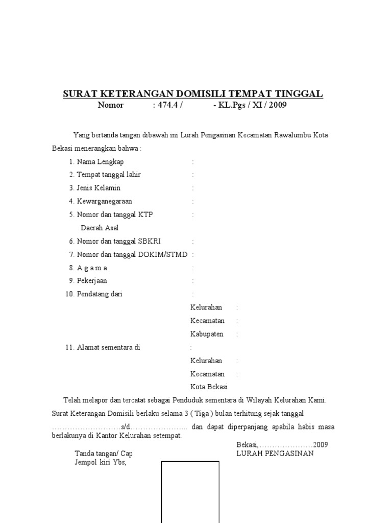 Surat Keterangan Domisili Tempat Tinggal