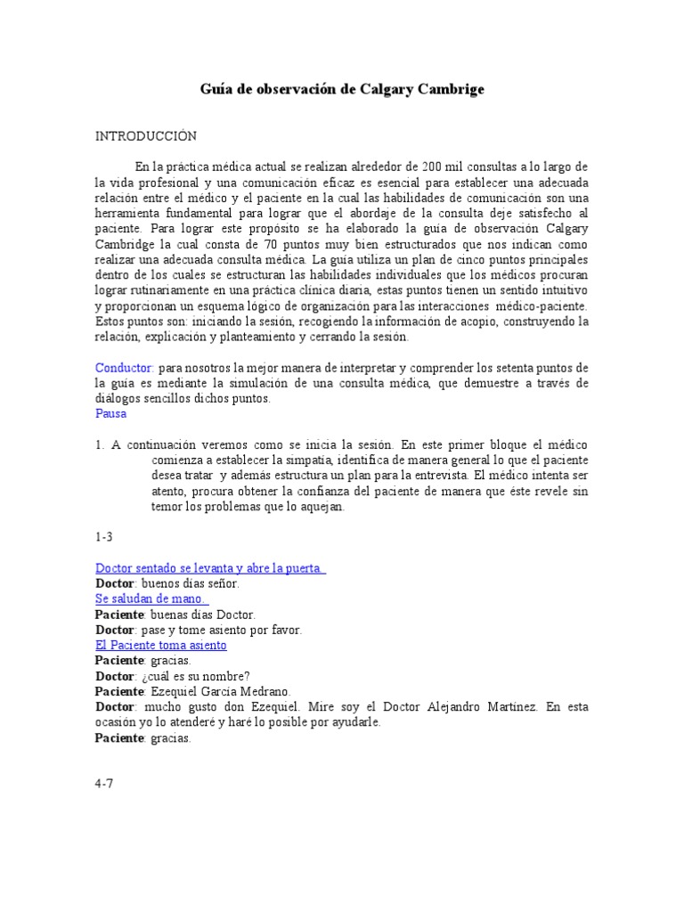 Guía de Observación Calgary Cambridge | PDF | Dolor | Enfermedades y ...