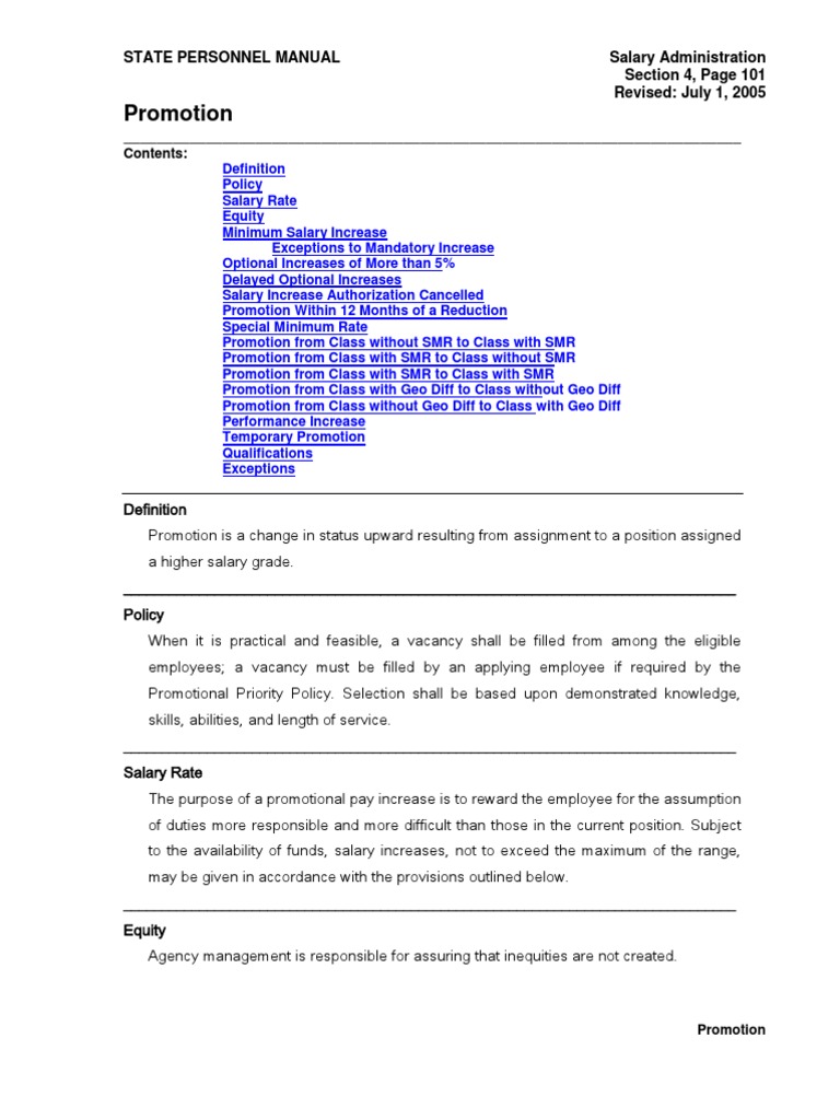 State Personnel Manual: Promotion Policies | PDF | Salary | Labor
