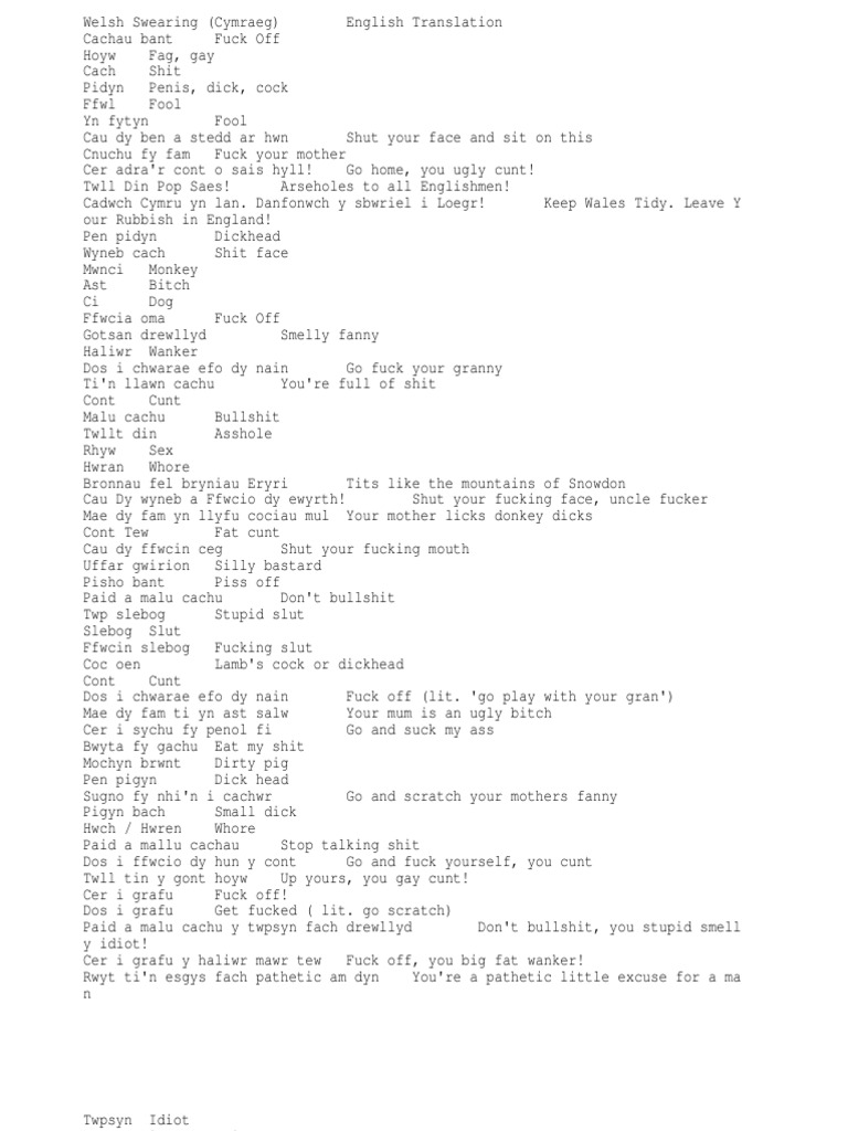 Welsh Insults Pdf Sexual Slang Lexical Semantics