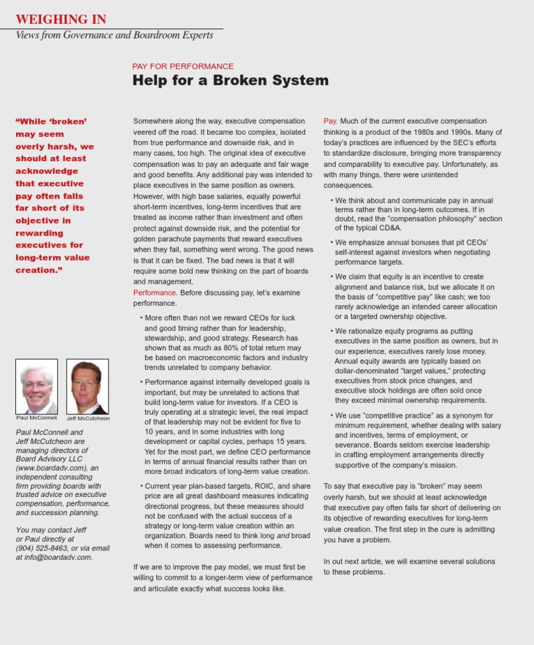 Help For A Broken System | PDF | Executive Compensation | Incentive
