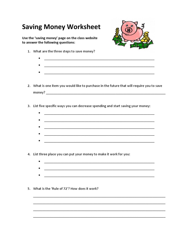 saving money worksheet pdf