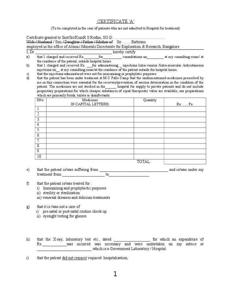 Medical Essential Certificate | PDF | Hospital | Medicine