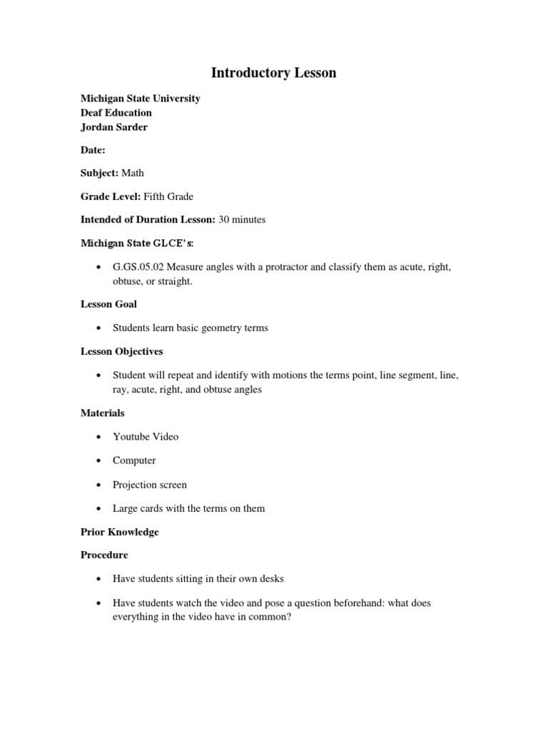 5th Grade Geometry Lesson Plans | PDF | Triangle | Angle