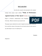 Study of Performance Apprisal System at Nelco Sports": Declaration