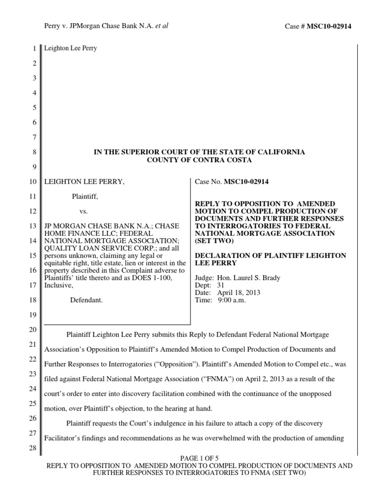 Reply To Opposition To Compel Discovery From FNMA | PDF | Discovery ...