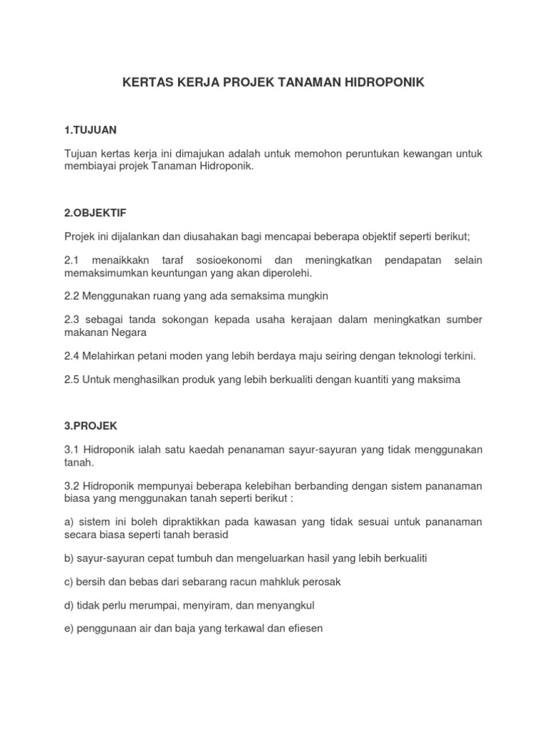 Kertas Kerja Projek Tanaman Hidroponik Kertas Kerja Projek Tanaman Hidroponik