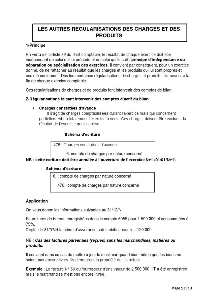 Régularisation Des Charges Et Produits Exercices Corrigés Pdf Les Autres Regularisations Des Charges Et Des Produits 1 | PDF | Facture |  Bilan comptable