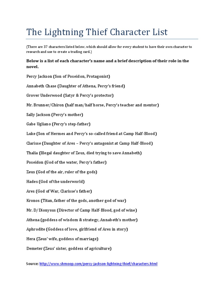 The Lightning Thief Character List European Mythology Greek Deities