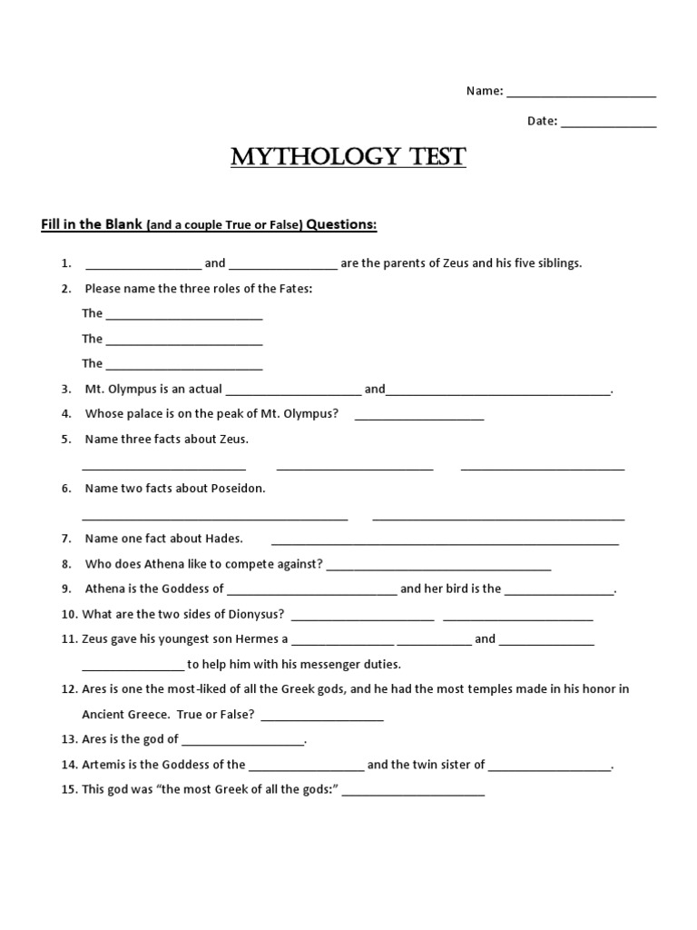Mythology Test | PDF