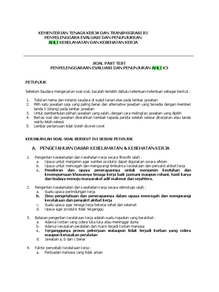 Soal Try Out Ahli K3 Umum Dunia Sosial