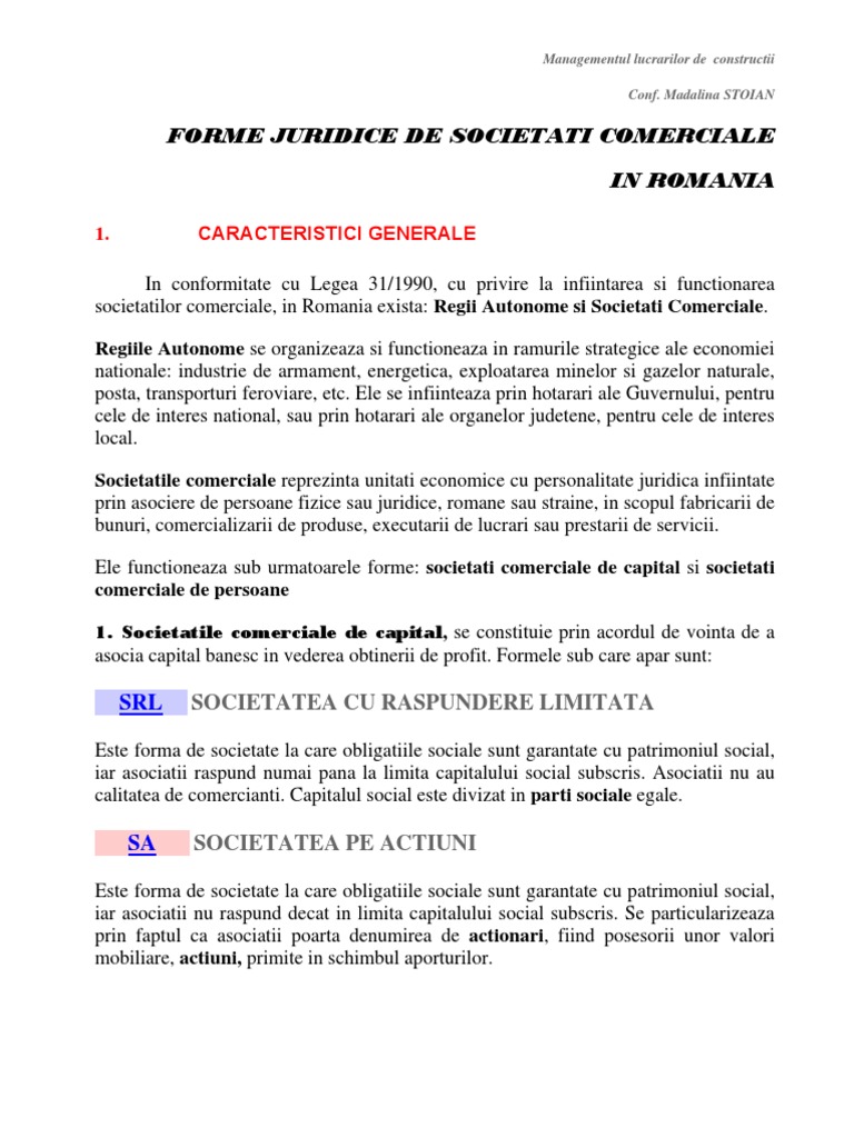 button principle Proficiency Societati Comerciale in Romania | PDF