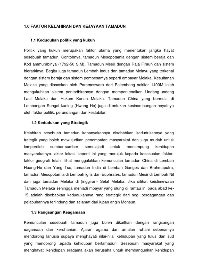 Faktor Kelahiran Dan Kejayaan Tamadun Pdf