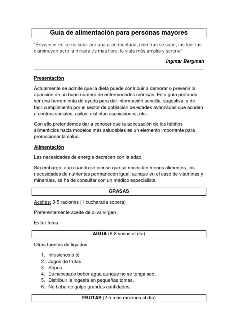 Alimentación Saludable para Mayores | PDF | Dieta | Alimentos