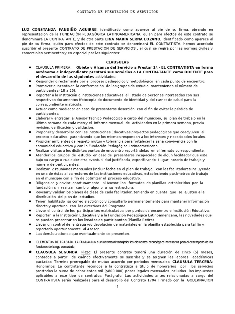 Contrato Prestacion Servicios DOCENTE Pagos Salario