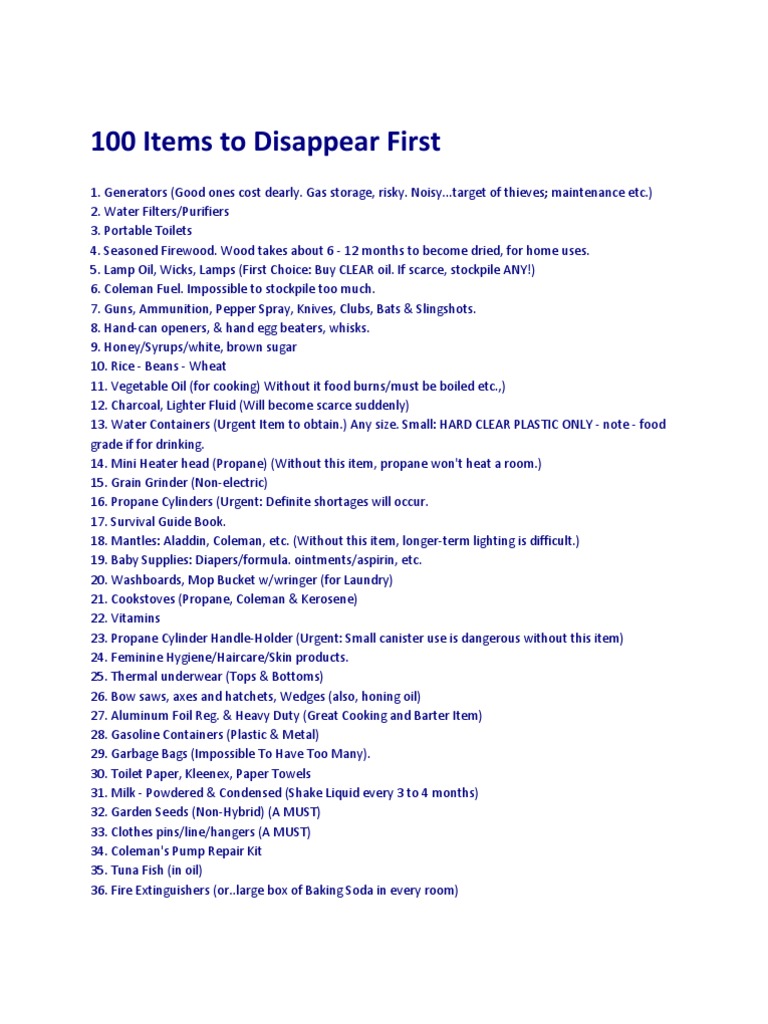Essential Stockpile Items List | PDF | Shower | Tap (Valve)