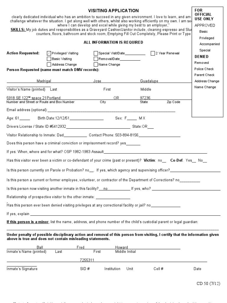 Visiting Application | PDF | Misconduct | Government Information