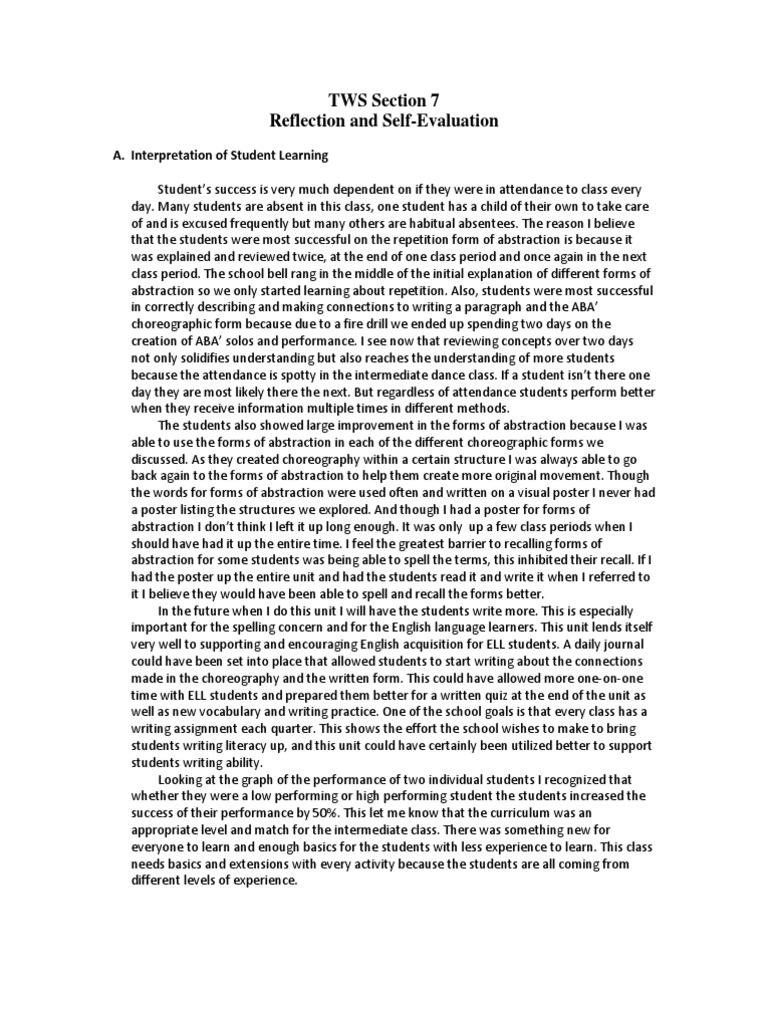 TWS Section 7 Reflection and Self-Evaluation: A. Interpretation of ...