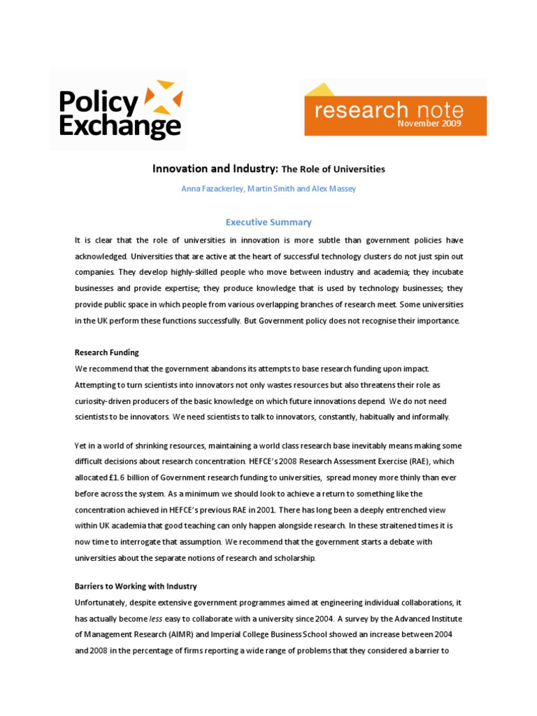 Innovation and Industry - The Role of Universities - Nov 09 | PDF ...