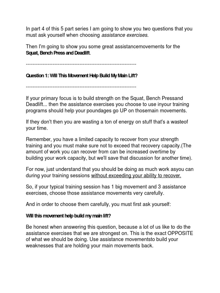 Choosing Effective Assistance Exercises | PDF | Recreation | Sports