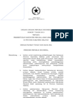 UU No. 7 tahun 2013 tentang Pembentukan Kabupaten Penukal Abab di Sumatera Selatan