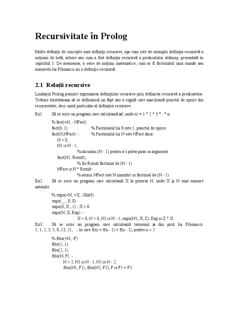 Recursivitate in Prolog | PDF