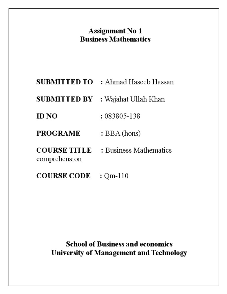 Business Mathematics Assignment 1 | PDF