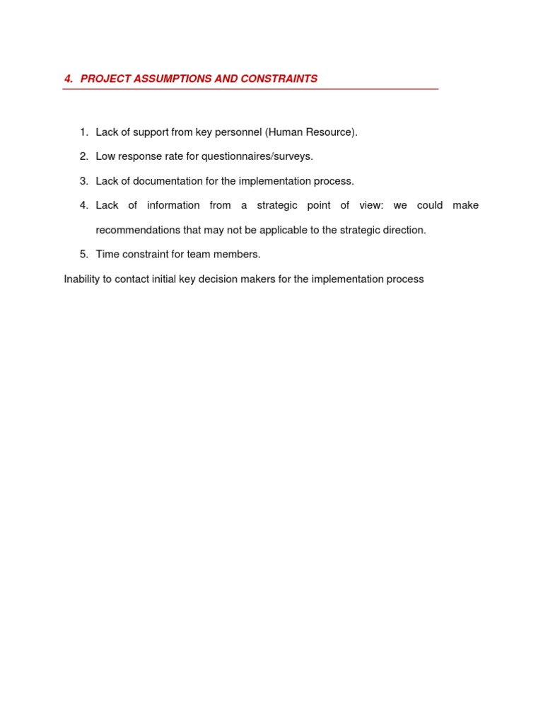 Project Assumptions and Constraints | PDF