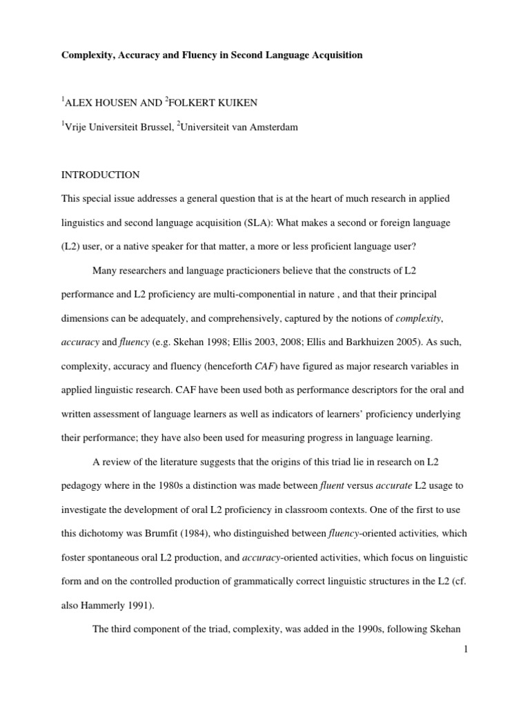 Complexity, Accuracy and Fluency in Second Language Acquisition | PDF ...