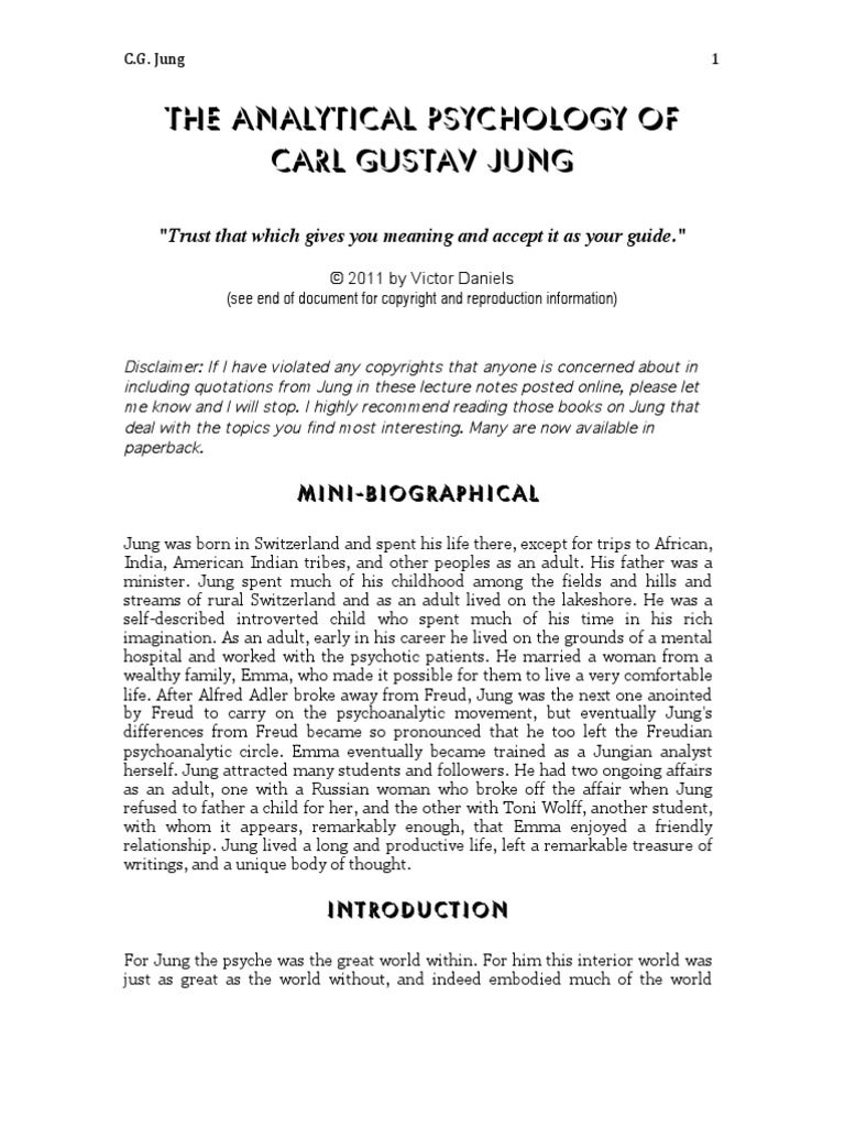 The Analytical Psychology of Carl Gustav Jung | PDF