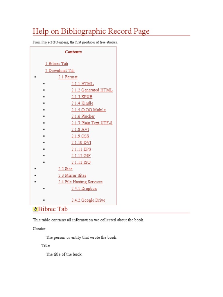 Help On Bibliographic Record Page: Bibrec Tab | PDF