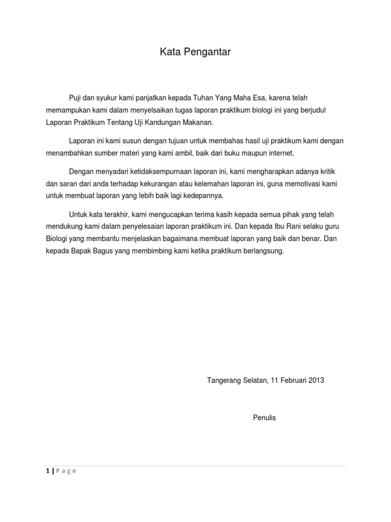 Laporan Praktikum Tentang Uji Kandungan Makanan
