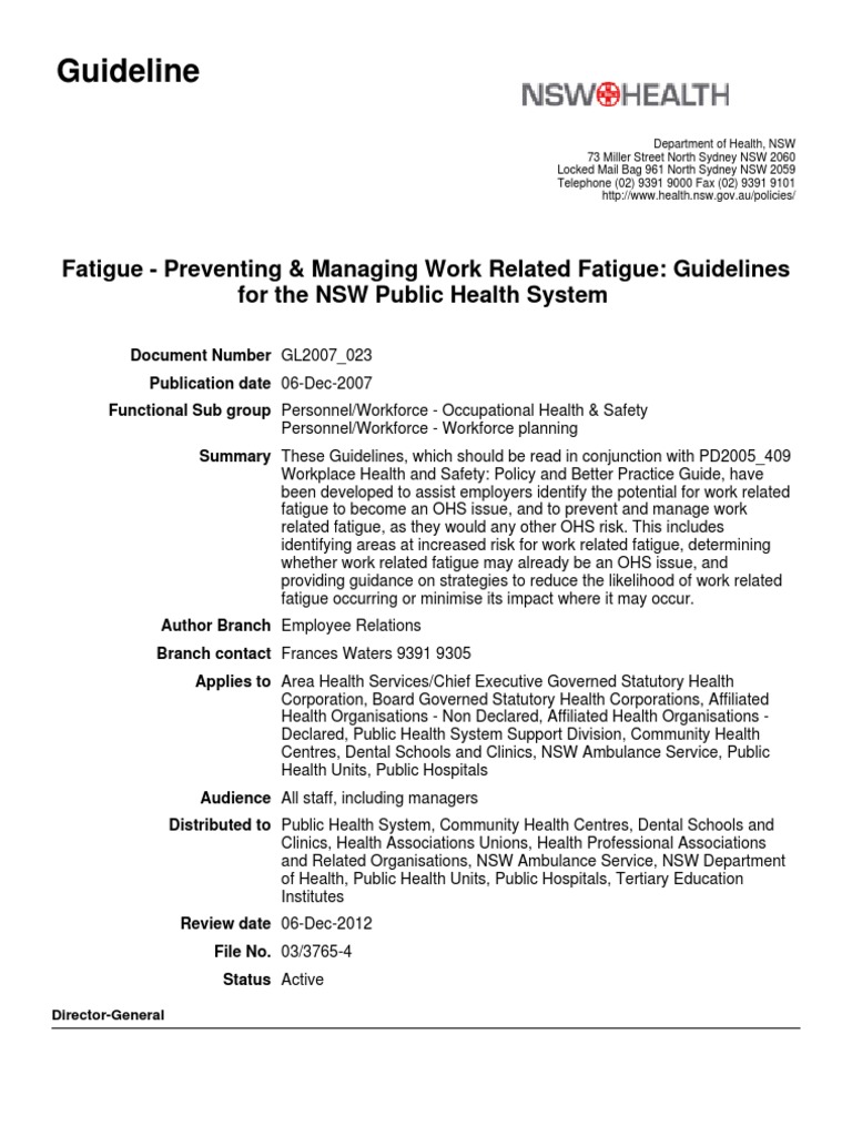 GL For Work Related Fatigue | PDF | Shift Work | Occupational Safety ...