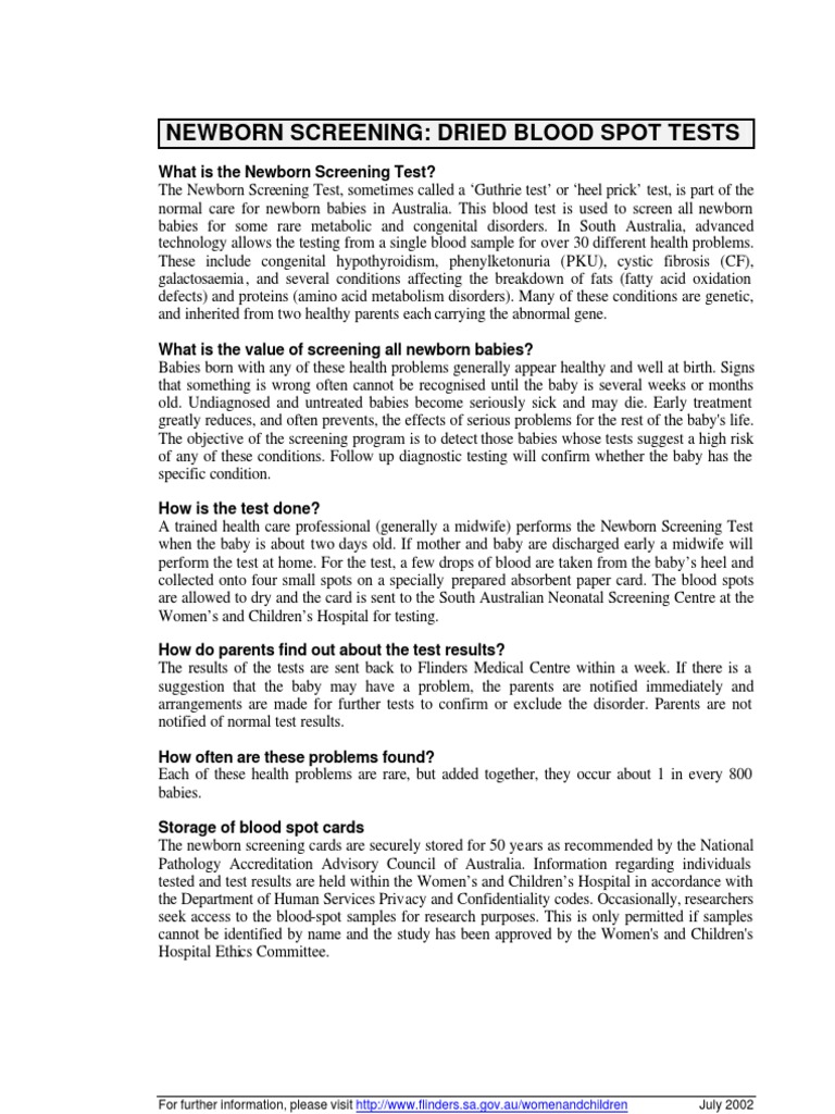 Newborn Screening Dried Blood | PDF | Medical Specialties | Clinical ...