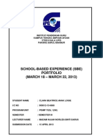 School-Based Experience (Sbe) Portfolio (MARCH 18 - MARCH 22, 2013)