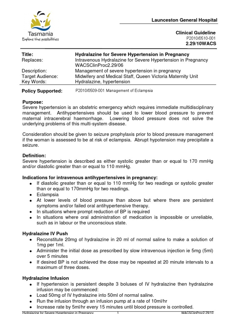 Hydralazine For Severe PIH | PDF | Hypertension | Blood Pressure
