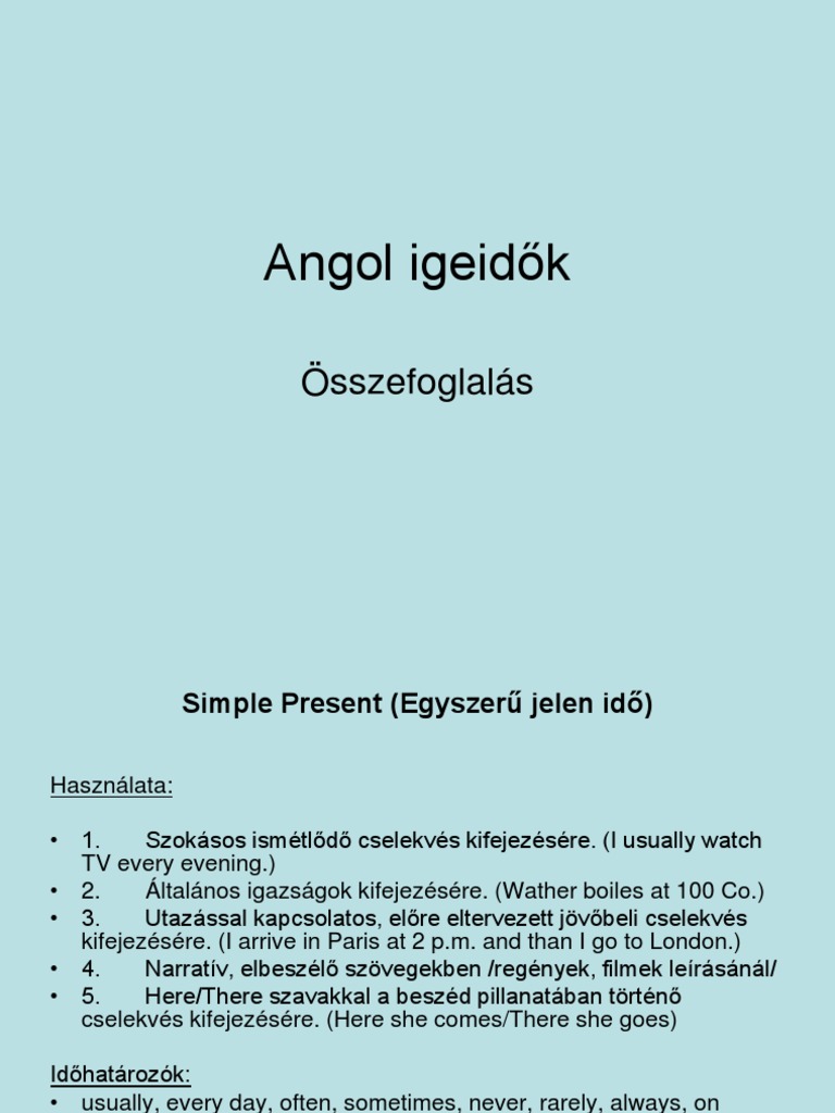 Angol Igeidők Összefoglalás | PDF
