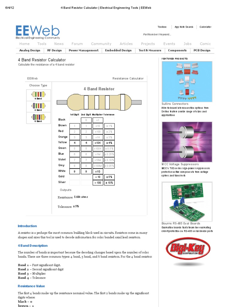 4 Band Resistor Calculator _ Electrical Engineering Tools _ EE