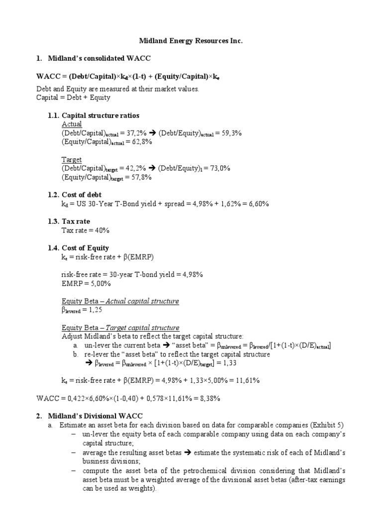 Midland Energy WACC Analysis | PDF | Finance & Money Management ...