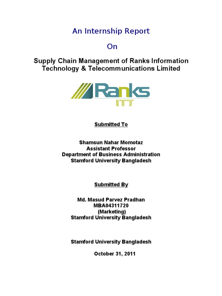 An Internship Report PDF Logistics Supply Chain Management