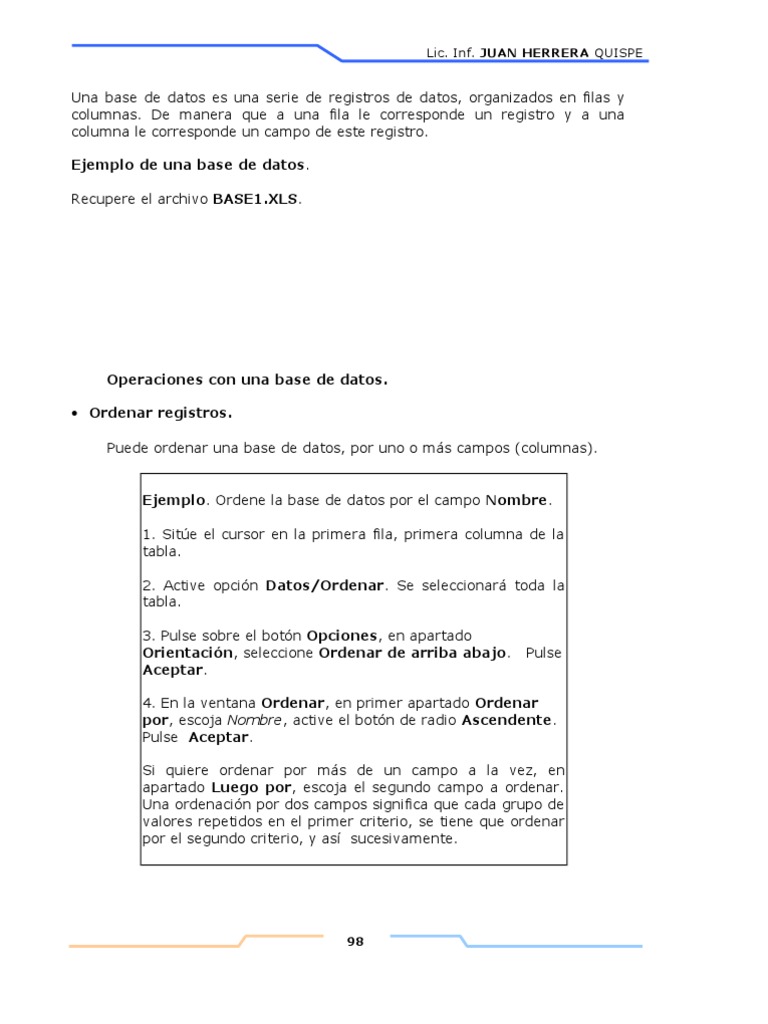 Operaciones Básicas con Bases de Datos en Excel | PDF | Tabla (base de ...