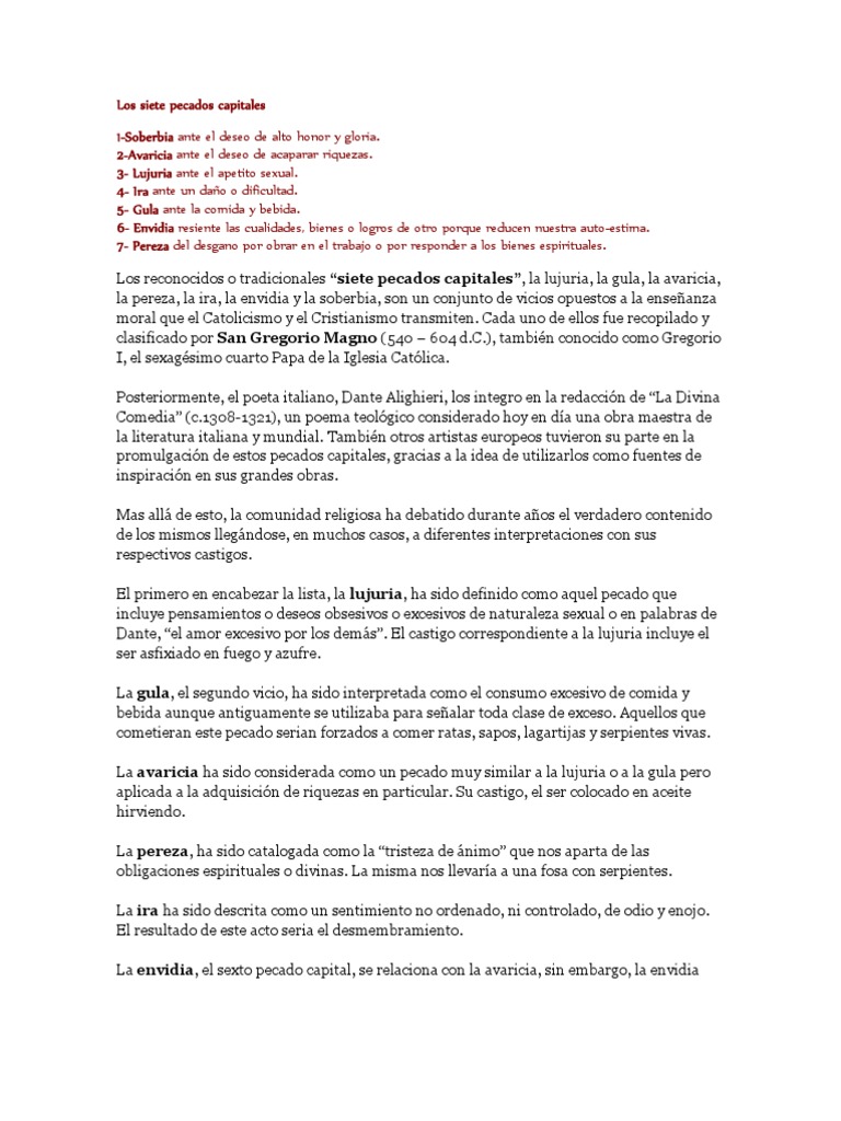 Los Siete Pecados Capitales y Sus Castigos | PDF | Siete pecados ...