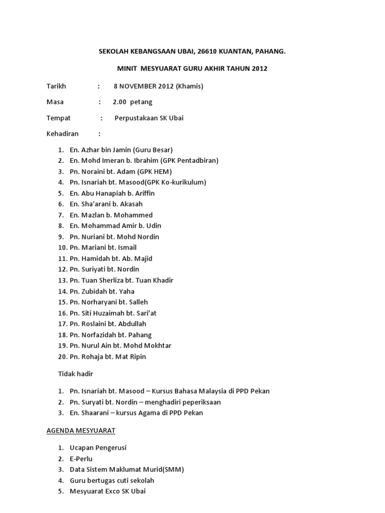 Minit Mesyuarat Akhir Tahun 2012 Pdf