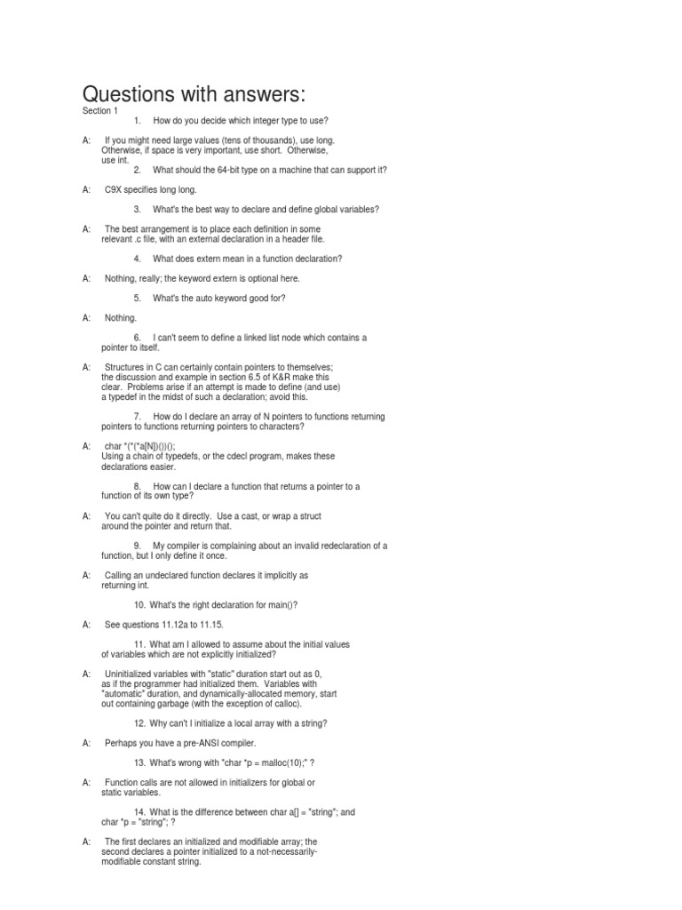 C/c++questions With Answers | PDF | Pointer (Computer Programming) | C ...
