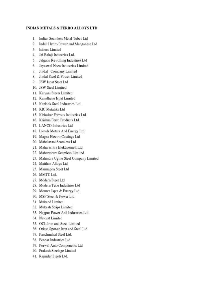 List of Indian Metal Companies | PDF | Steel | Building Materials