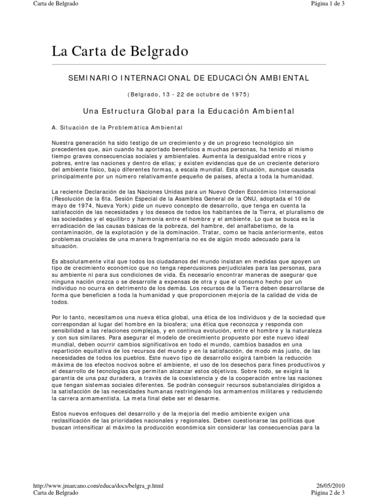 Carta de Belgrado 1975  Entorno natural  Pobreza